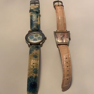 Two Fashion Watches, One Pink and One Blue With Flowers